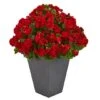 2.7ft. Red UV Resistant Geranium Artificial Plant In Slate Planter -Flowers Michael Store D350311S 11