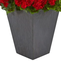 2.7ft. Red UV Resistant Geranium Artificial Plant In Slate Planter -Flowers Michael Store D350311S 13