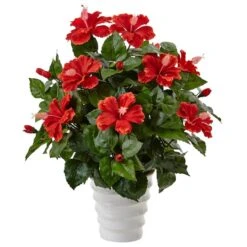 22" Hibiscus Flowering Plant In Swirl Planter -Flowers Michael Store D350363S 1 1