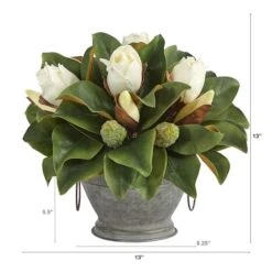 13" Magnolia Bud Plant In Vintage Bowl With Copper Trimming -Flowers Michael Store D352372S 2