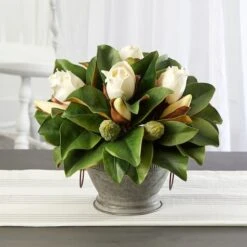 13" Magnolia Bud Plant In Vintage Bowl With Copper Trimming -Flowers Michael Store D352372S 3