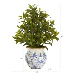28" Coffee Leaf Artificial Plant In Vintage Floral Planter (Real Touch) -Flowers Michael Store D352398S 2
