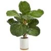 21" Fiddle Leaf Tree In White Ceramic Planter -Flowers Michael Store D352543S 1