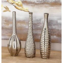 13" Silver Ceramic Glam Vase Set -Flowers Michael Store D362948S 7