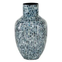 16" Blue Mother Of Pearl Coastal Vase