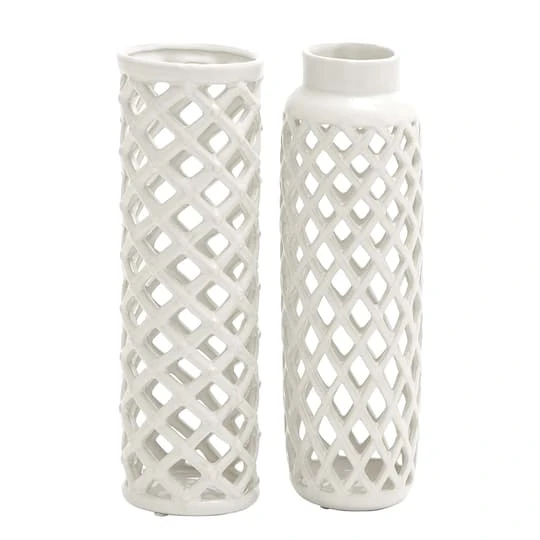 12" White Stoneware Modern Vase Set 3 12" White Stoneware Modern Vase Set