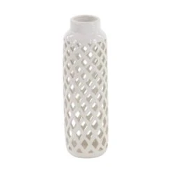 12" White Stoneware Modern Vase Set 12 12" White Stoneware Modern Vase Set -Flowers Michael Store D362965S 4
