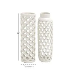 12" White Stoneware Modern Vase Set 13 12" White Stoneware Modern Vase Set -Flowers Michael Store D362965S 5