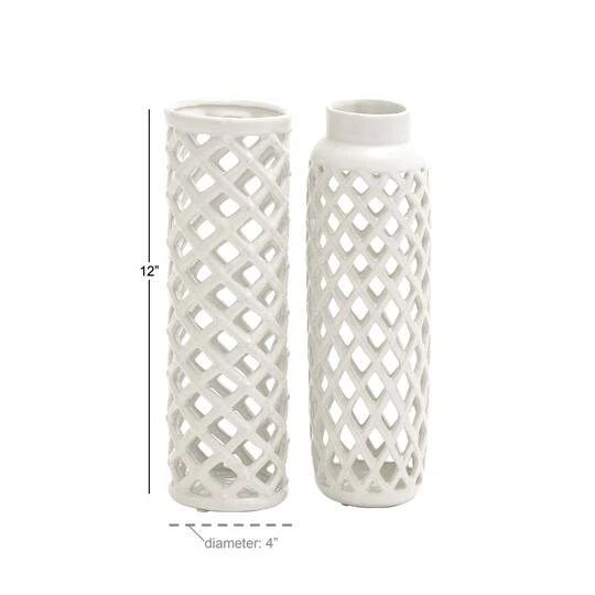 12" White Stoneware Modern Vase Set 8 12" White Stoneware Modern Vase Set - Image 6