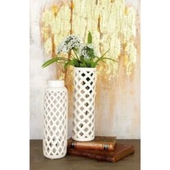 12" White Stoneware Modern Vase Set 10 12" White Stoneware Modern Vase Set -Flowers Michael Store D362965S 6