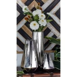 CosmoLiving By Cosmopolitan Silver Stoneware Glam Vase Set -Flowers Michael Store D362986S 5