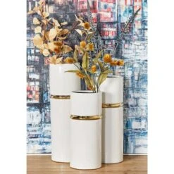 White Stoneware Glam Vase Set 15 White Stoneware Glam Vase Set -Flowers Michael Store D362991S 6