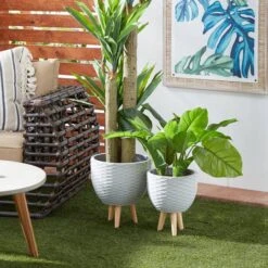 Gray Contemporary Planter Set -Flowers Michael Store D365621S 7