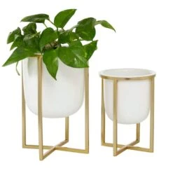 CosmoLiving By Cosmopolitan White Metal Contemporary Planter Set -Flowers Michael Store D365635S 1 1