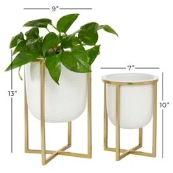 CosmoLiving By Cosmopolitan White Metal Contemporary Planter Set -Flowers Michael Store D365635S 7