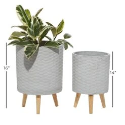 Light Gray Cylinder Polystone Contemporary Planter Set -Flowers Michael Store D365686S 6