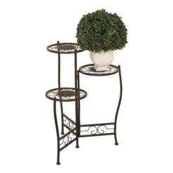 24" Brown Metal Tiered Traditional Plant Stand