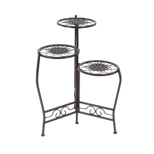 24" Brown Metal Tiered Traditional Plant Stand 5 24" Brown Metal Tiered Traditional Plant Stand - Image 3
