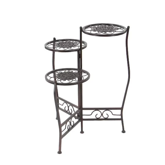 24" Brown Metal Tiered Traditional Plant Stand 6 24" Brown Metal Tiered Traditional Plant Stand - Image 4