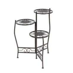 24" Brown Metal Tiered Traditional Plant Stand 15 24" Brown Metal Tiered Traditional Plant Stand -Flowers Michael Store D365738S 4
