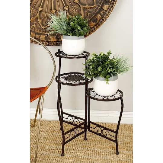 24" Brown Metal Tiered Traditional Plant Stand 11 24" Brown Metal Tiered Traditional Plant Stand - Image 9