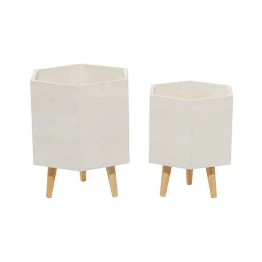 Contemporary Polystone Planter Set White 4 Contemporary Polystone Planter Set White - Image 2