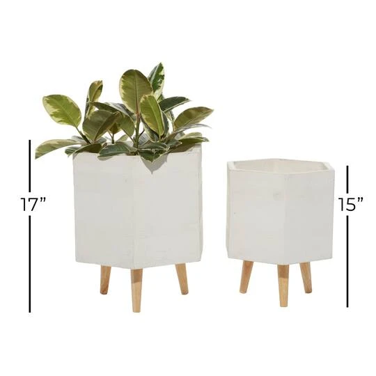 Contemporary Polystone Planter Set White 9 Contemporary Polystone Planter Set White - Image 7