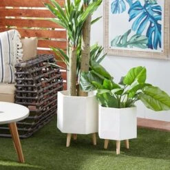 Contemporary Polystone Planter Set White 11 Contemporary Polystone Planter Set White -Flowers Michael Store D365778S 7