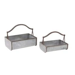 Gray Metal Farmhouse Handle Planter Set