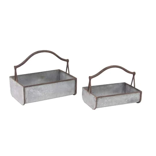 Gray Metal Farmhouse Handle Planter Set 3 Gray Metal Farmhouse Handle Planter Set