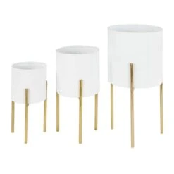White Metal Contemporary Planter Set