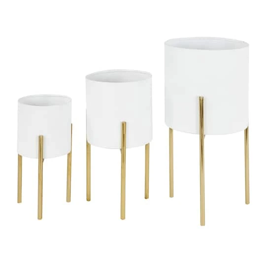 White Metal Contemporary Planter Set 3 White Metal Contemporary Planter Set
