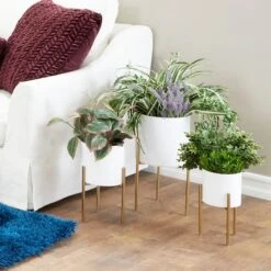 White Metal Contemporary Planter Set 19 White Metal Contemporary Planter Set -Flowers Michael Store D369905S 8