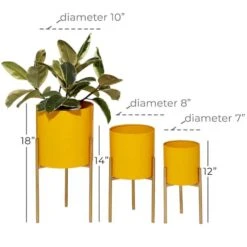 Yellow Metal Contemporary Planter Set -Flowers Michael Store D369908S 6