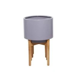 Gray Iron Contemporary Planter With Natural Legs Set -Flowers Michael Store D369916S 4