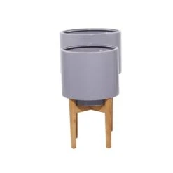 Gray Iron Contemporary Planter With Natural Legs Set -Flowers Michael Store D369916S 7