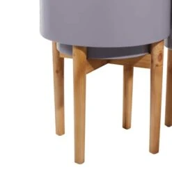 Gray Iron Contemporary Planter With Natural Legs Set -Flowers Michael Store D369916S 9