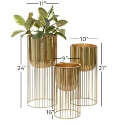 Gold Metal Contemporary Glam Planter Set -Flowers Michael Store D369919S 8