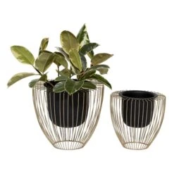 Black & Gold Metal Contemporary Planter Set