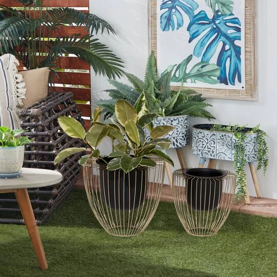 Black & Gold Metal Contemporary Planter Set 9 Black & Gold Metal Contemporary Planter Set - Image 7