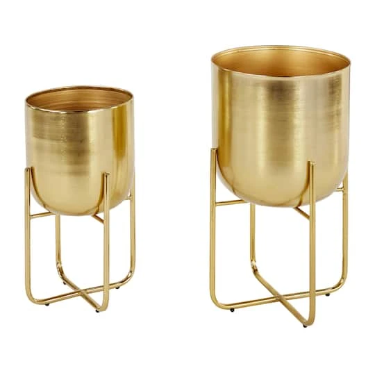 Metal Contemporary Stand Planter Set Gold 4 Metal Contemporary Stand Planter Set Gold - Image 2