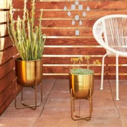 Metal Contemporary Stand Planter Set Gold 15 Metal Contemporary Stand Planter Set Gold -Flowers Michael Store D369942S 7