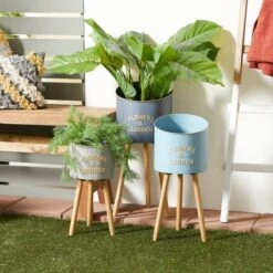 Multicolored Metal & Wood Farmhouse Planter Set -Flowers Michael Store D369957S 9