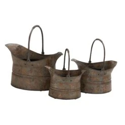 Silver Metal Rustic Planter Set