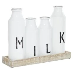 White Iron Farmhouse Decorative Milk Bottles Set