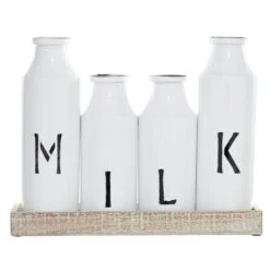 White Iron Farmhouse Decorative Milk Bottles Set -Flowers Michael Store D372100S 2