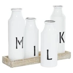 White Iron Farmhouse Decorative Milk Bottles Set -Flowers Michael Store D372100S 3