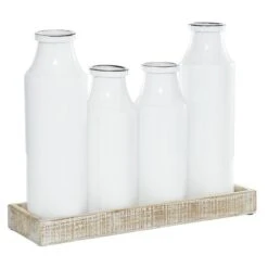 White Iron Farmhouse Decorative Milk Bottles Set -Flowers Michael Store D372100S 5
