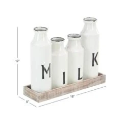 White Iron Farmhouse Decorative Milk Bottles Set -Flowers Michael Store D372100S 6