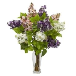 24" Lilac Silk Flower Arrangement In Glass Vase Multicolor -Flowers Michael Store D386839S 1 1